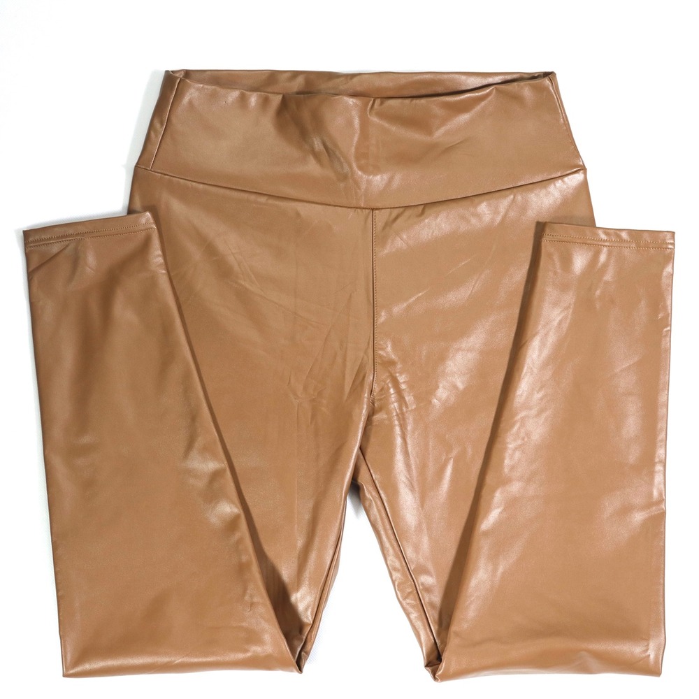 Faux Leather Leggings Womens XXL Brown High Waist Stretch Casual Party Ginasy
